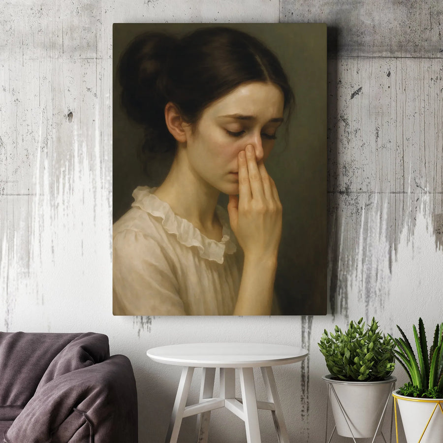 Sad Woman Portrait Canvas Wall Art | Fine Art Renaissance Style Print | Premium Gallery-Wrapped Decor | Moody Aesthetic Gift for Art Lovers