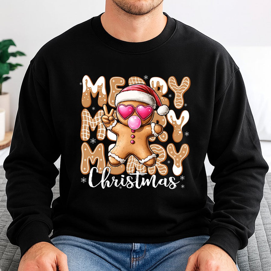 Gingerbread Man Christmas Sweatshirt | Cute Retro Cookie Graphic Design | Premium Cotton Blend Unisex Crewneck | Merry Christmas Holiday Gift for Her