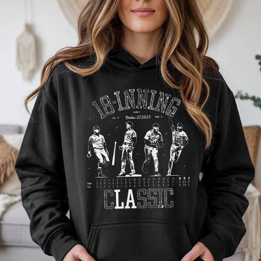 18 Inning Baseball Hoodie | Distressed Scoreboard Graphic Design | Premium Cotton-Blend Apparel | Gift for Baseball Fan and Player