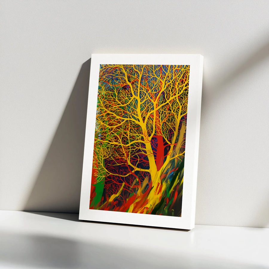 Vibrant Abstract Tree Canvas Wall Art | Colorful Yellow Forest Impressionism | Premium Gallery Wrap Print | Modern Home Decor Gift