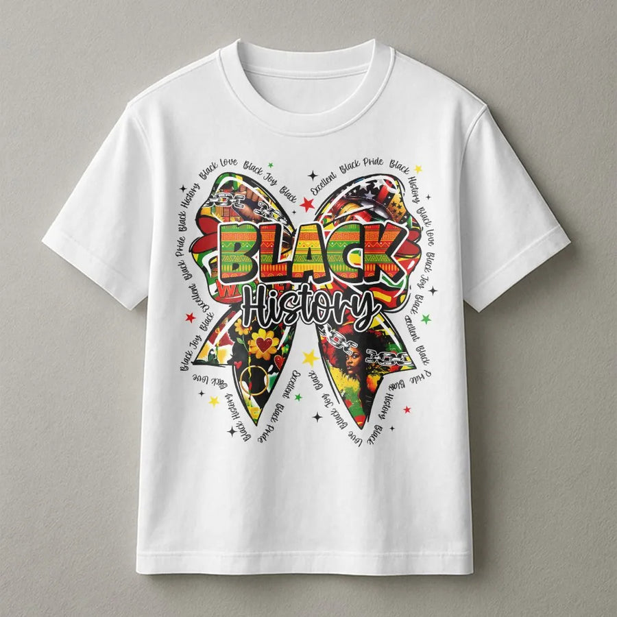 Black History Month T-Shirt | Coquette Bow Graphic Design | Premium Cotton Comfort Tee | African American Pride Gift for Women