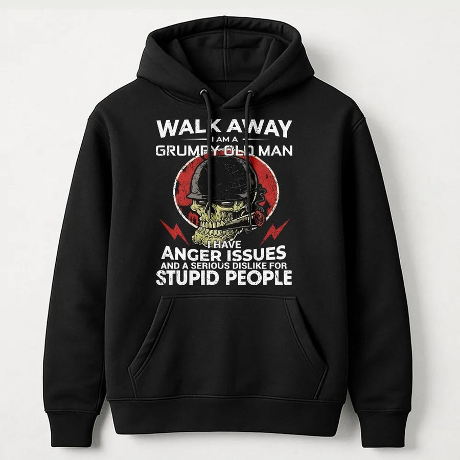 Grumpy Old Man Hoodie | Funny Skull Veteran Graphic Sweatshirt | Premium Cotton Blend | Sarcastic Novelty Gift for Dad or Grandpa