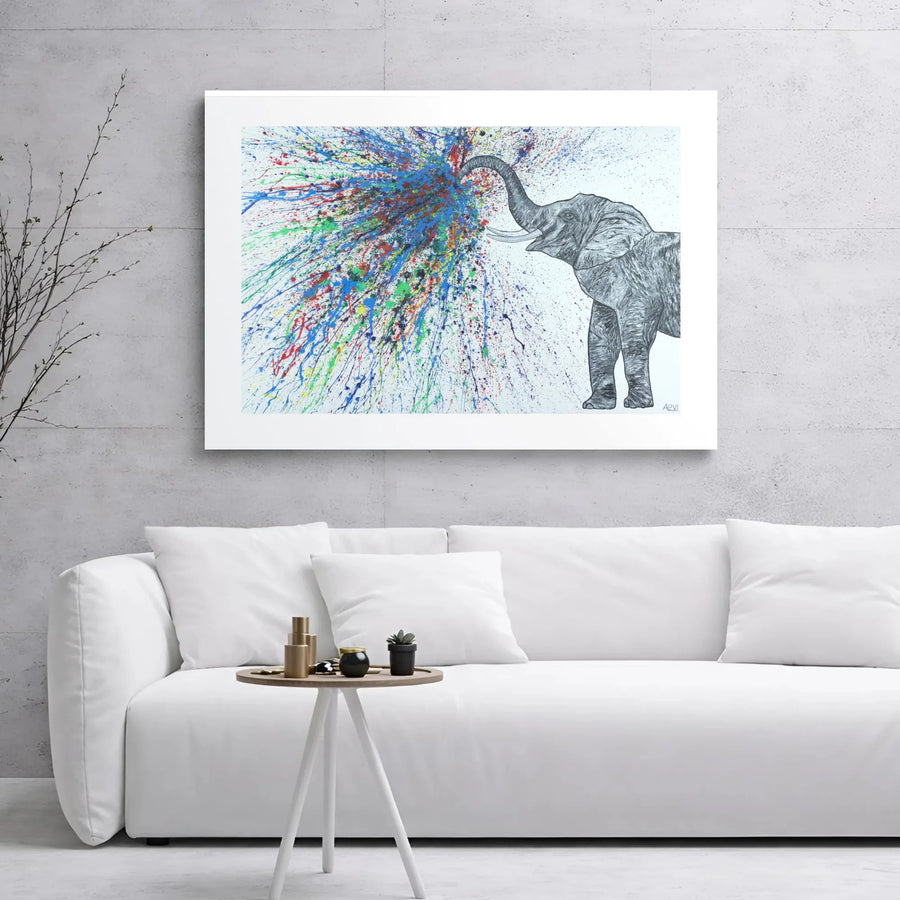 Elephant Canvas Wall Art | Colorful Paint Splatter Pop Art | Premium Gallery Wrapped Stretched Print | Modern Home Decor Gift for Animal Lovers