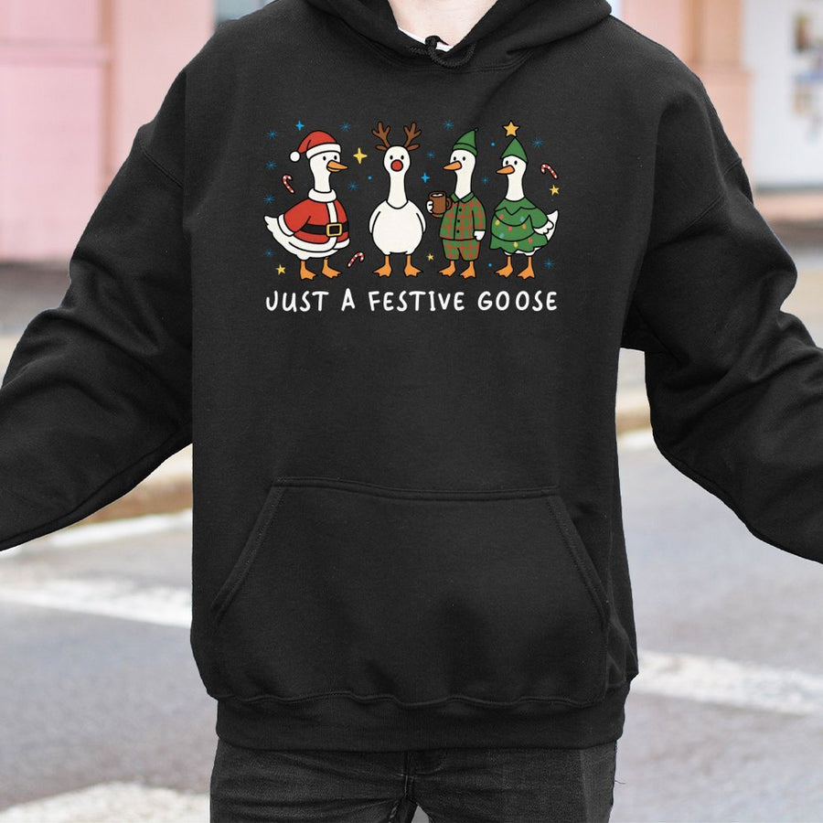 Festive Goose Hoodie | Cute Christmas Animal Graphic Print | Soft Cotton-Blend Unisex Sweatshirt | Funny Holiday Gift for Animal Lovers