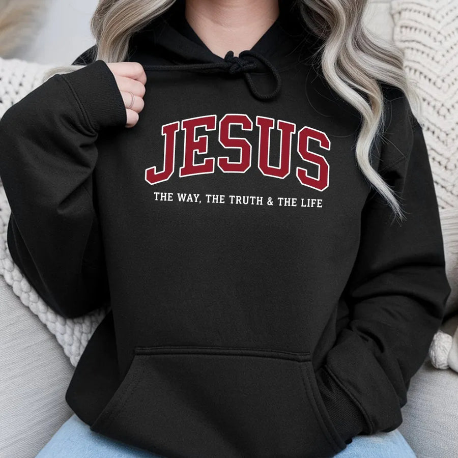 Jesus Hoodie | Collegiate Style 'The Way The Truth The Life' | Premium Cotton-Blend | Christian Faith Apparel Gift