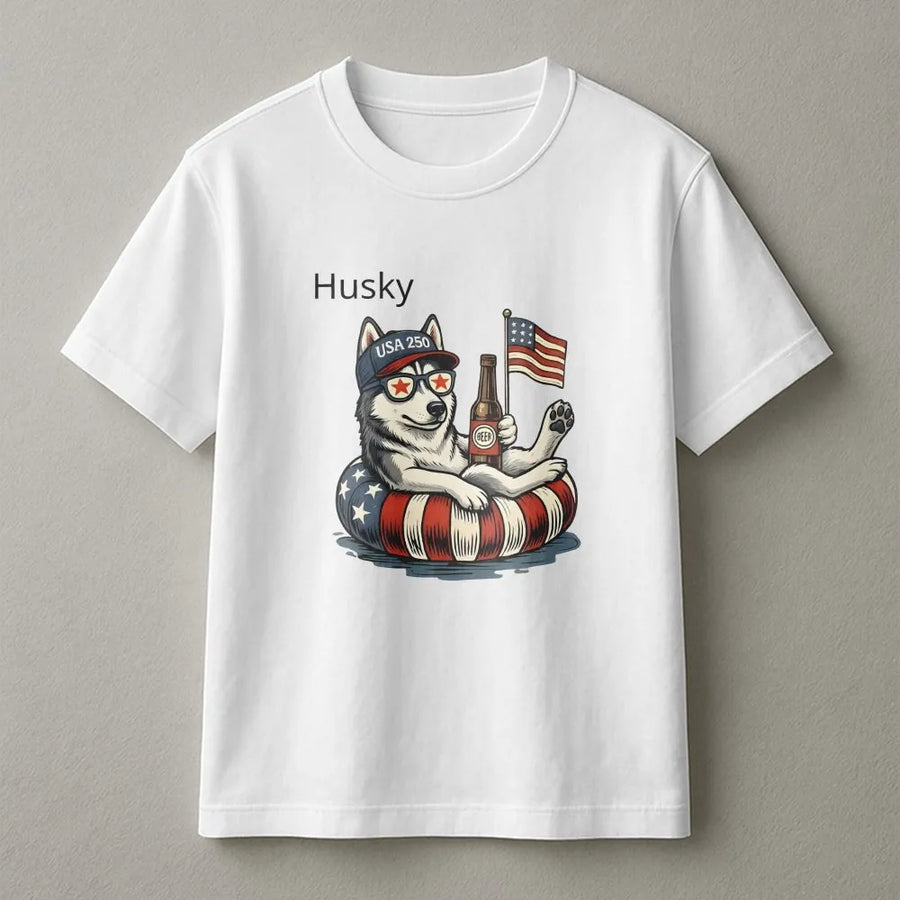 USA 250th Anniversary Husky T-Shirt | Funny Patriotic Dog with American Flag | Premium Cotton Blend Sweatshirt | Unisex Gift for Dog Lovers