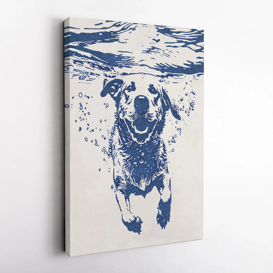 Labrador Retriever Canvas Wall Art | Swimming Dog Underwater Illustration | Premium Gallery Wrapped Decor | Gift for Dog Lovers