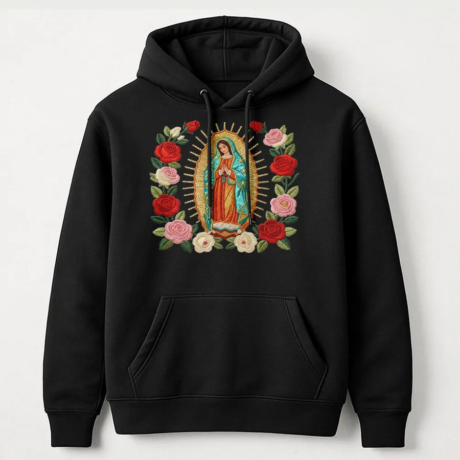 Our Lady of Guadalupe Hoodie | Floral Virgen de Guadalupe Print | Premium Unisex Religious Gift | Catholic Faith Graphic Sweatshirt