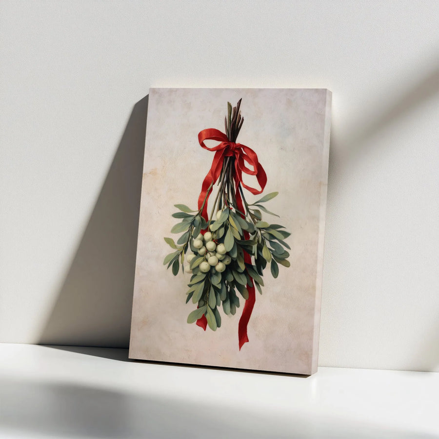 Mistletoe Wall Art Canvas | Vintage Holiday Botanical Print | Premium Gallery Wrap Decor | Festive Christmas Gift for Home
