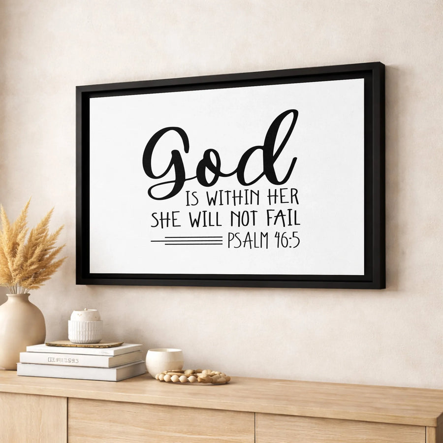 God Is Within Her She Will Not Fail Canvas | Minimalist Psalm 46:5 Wall Art | Premium Gallery-Wrapped Decor | Christian Gift For Women Home Office