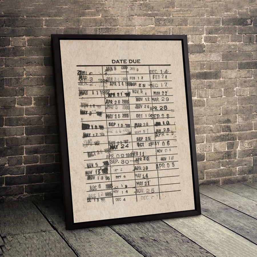 Vintage Library Card Canvas Print | Retro Date Due Card Wall Art | Gallery Quality 1.25" Thick Wrap | Literary Gift for Book Lovers
