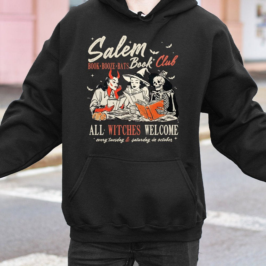 Salem Book Club Hoodie | Spooky Halloween Reader Gift | Premium Cotton Blend | Unisex Witchy Aesthetic Grunge Sweatshirt