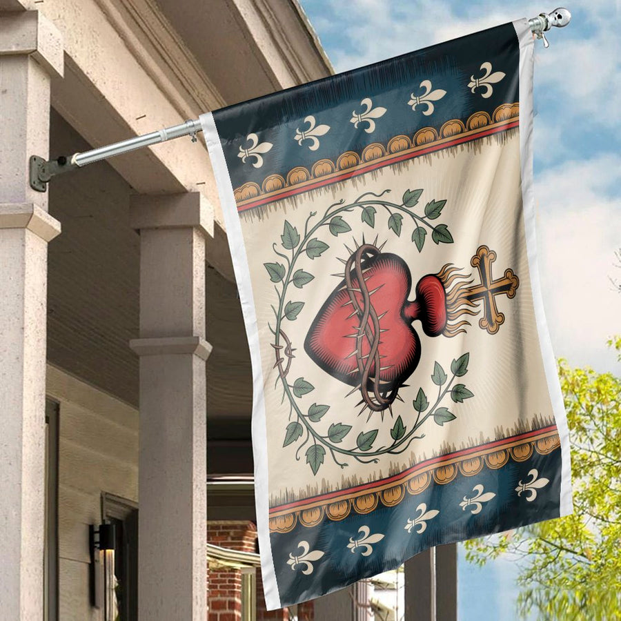 Sacred Heart Flag | Religious Christian Wall Art Decor | UV-Resistant Premium Polyester | House Banner for Catholic Home and Outdoor Garden