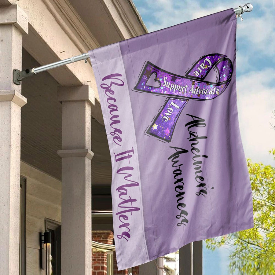 Alzheimer's Awareness House Flag | Purple Ribbon Support Banner | Weather-Resistant Polyester | Gift for Caregiver and Family Support