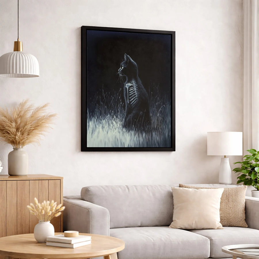 Gothic Black Cat Wall Art | Skeletal Anatomy Illustration | Premium Gallery Canvas | Spooky Home Decor Gift for Cat Lovers