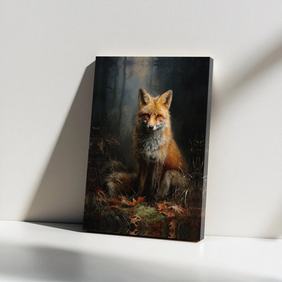 Red Fox Canvas Print | Moody Forest Portrait, Vintage Oil Painting Style | Premium Gallery Wrapped Canvas | Rustic Cabin Decor Gift for Nature Lovers