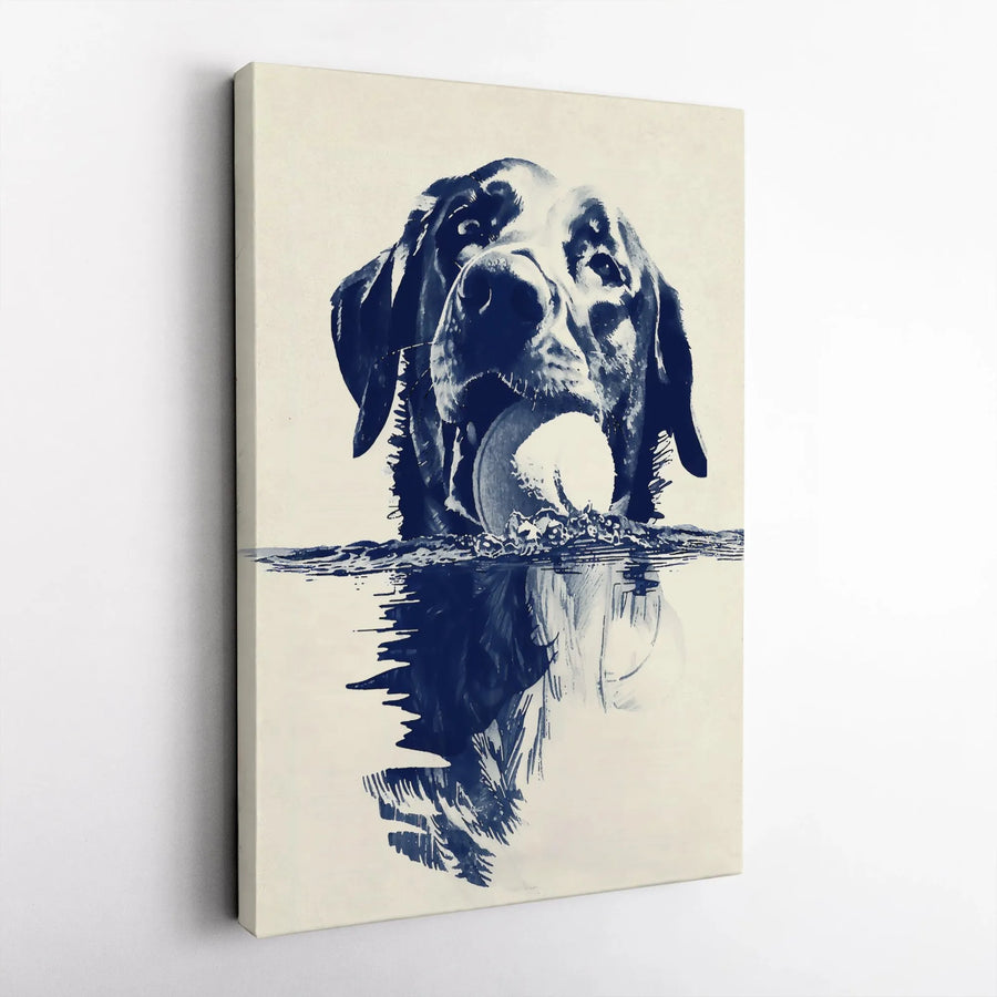 Labrador Retriever Canvas Art | Swimming Dog With Ball Illustration | 1.25 Inch Premium Gallery Wrap | Wildlife Wall Decor for Dog Lovers