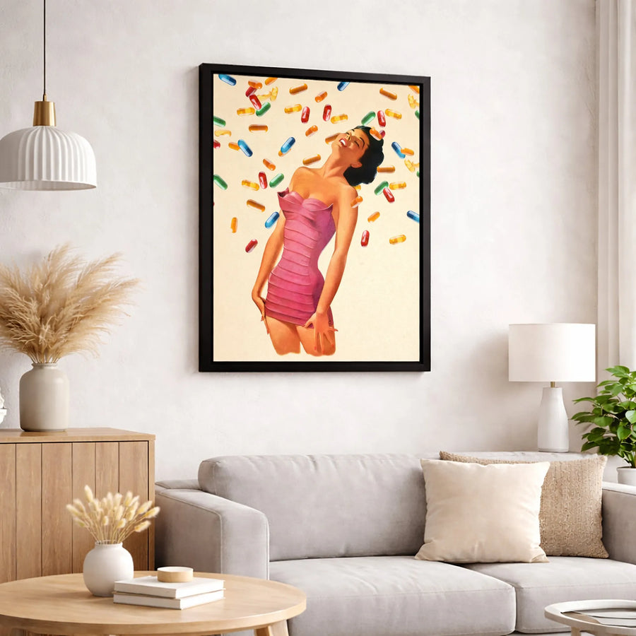Vintage Pin-Up Girl Wall Art | Surreal Retro Pop Illustration | Premium 1.25" Gallery Canvas | Unique Aesthetic Home Decor Gift