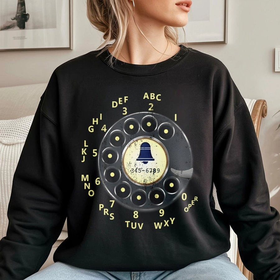 Vintage Rotary Phone Sweatshirt | Retro 80s Dial Telephone Graphic | Premium Cotton Blend Crewneck | Nostalgic Gift for Tech Lovers & Collectors