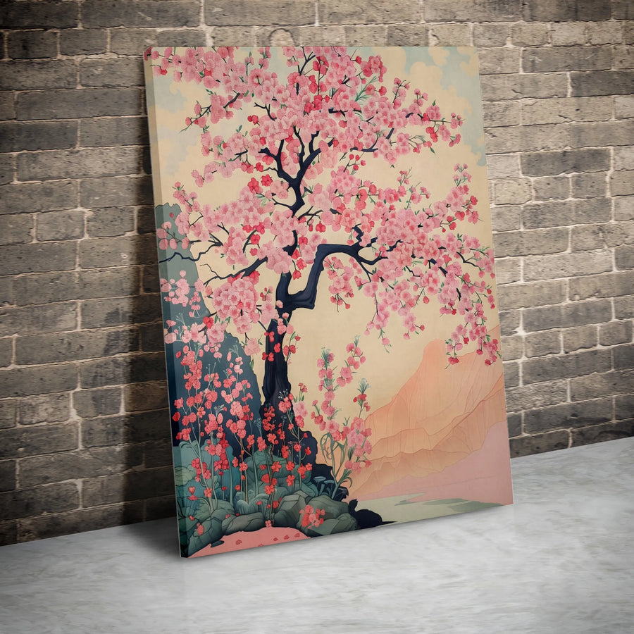 Japanese Cherry Blossom Canvas Art | Pink Sakura Tree Landscape Wall Decor | Gallery Quality Premium Print | Serene Zen Home Interior Gift