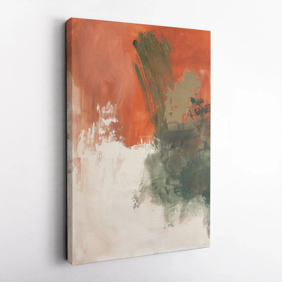 Abstract Canvas Wall Art | Burnt Orange and Sage Green Brushstrokes | Premium 1.25" Gallery Wrapped Print | Modern Minimalist Home Office Decor
