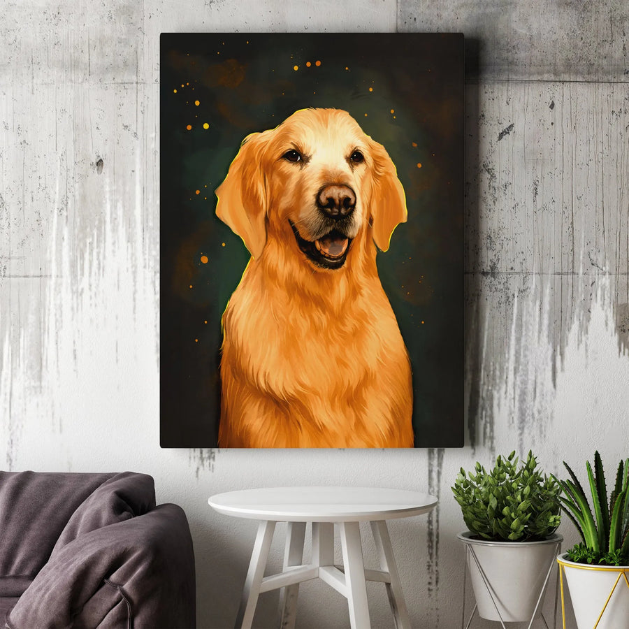 Golden Retriever Dog Canvas Wall Art | Painterly Portrait of Happy Pet | Premium Gallery Wrap 1.25 Inch | Perfect Gift for Dog Lovers & Pet Owners