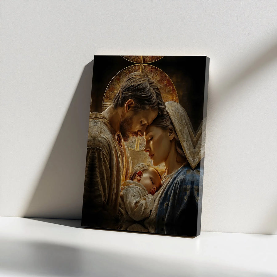 Holy Family Canvas Wall Art | Sacred Portrait of Jesus Mary & Joseph | Premium Gallery Wrapped Canvas | Christian Home Decor Collector's Gift