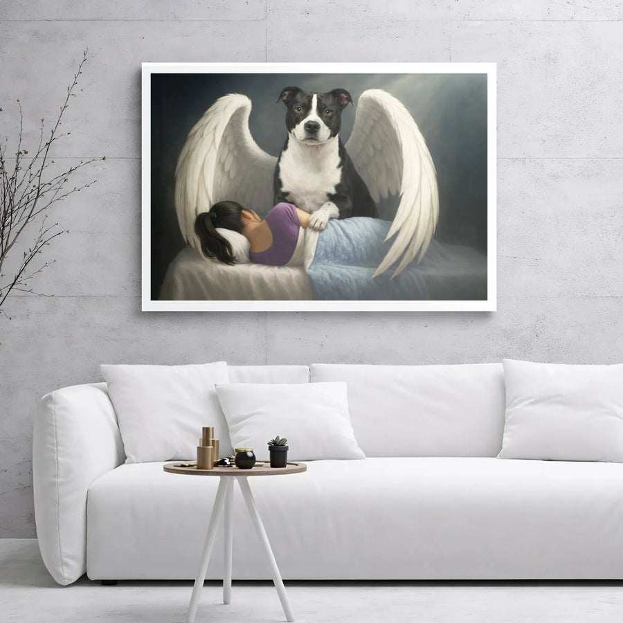 Pitbull Angel Wall Art | Guardian Dog Portrait Canvas | Premium Gallery Wrapped Decor | Heartfelt Pet Memorial Gift for Dog Lovers