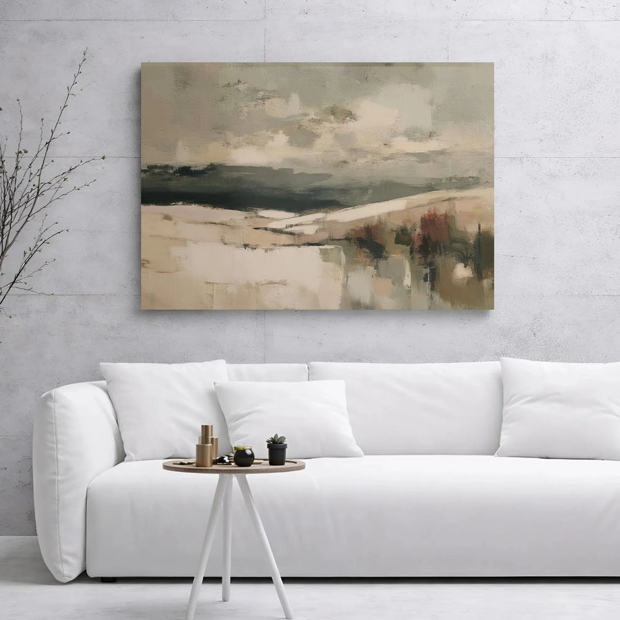 Abstract Landscape Canvas Wall Art | Muted Earth Tone Modern Painting | 1.25-Inch Gallery Wrap Premium Print | Minimalist Living Room Home Decor