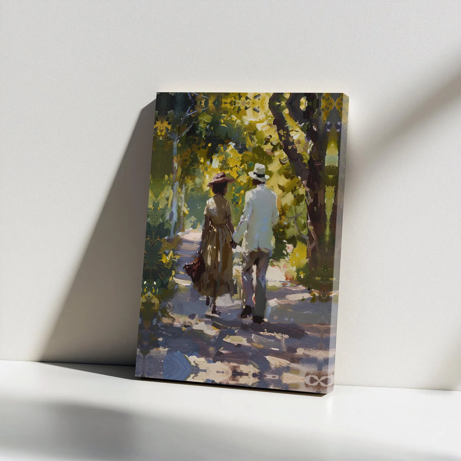 Romantic Couple Canvas Print | Impressionist Painting of Couple Walking | Premium Gallery Wrapped Wall Art | Anniversary Gift for Home Decor