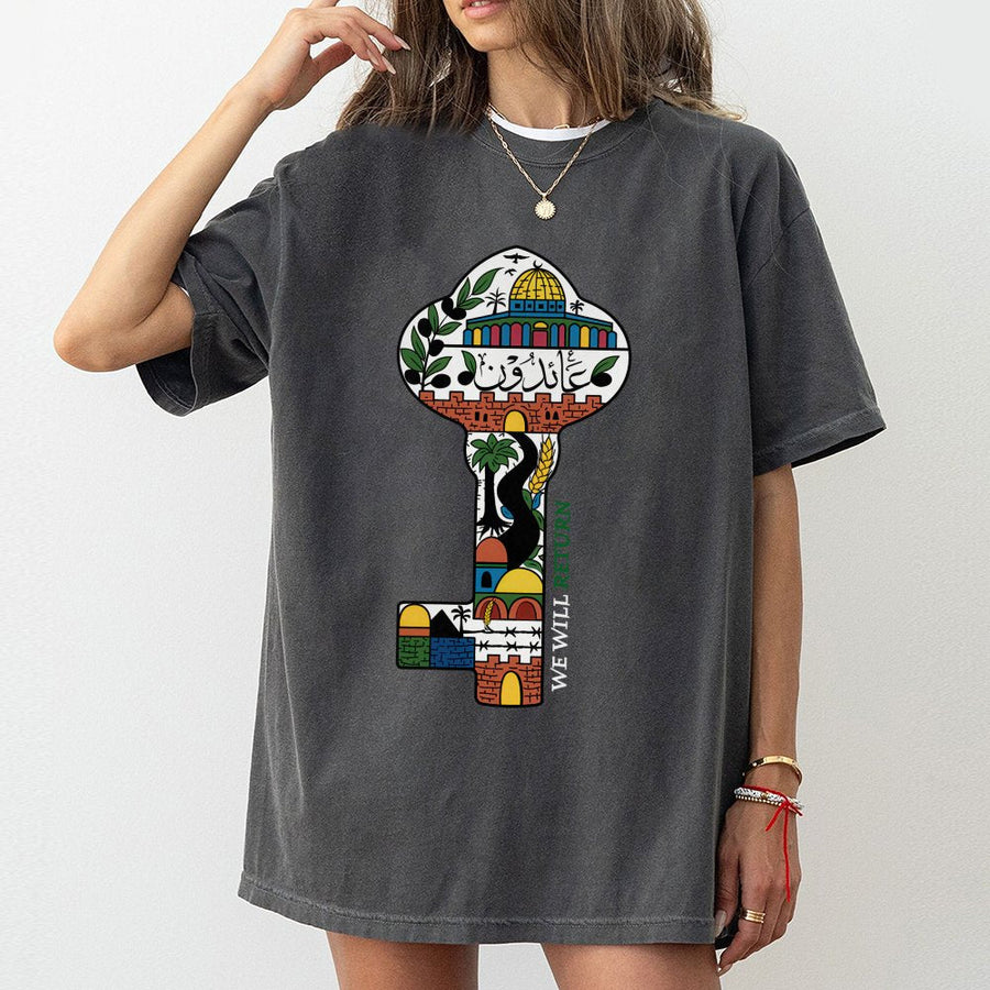 Palestine Key T-Shirt | We Will Return Cultural Graphic Design | Premium Cotton Unisex Apparel | Meaningful Gift for Palestinian Heritage Supporters