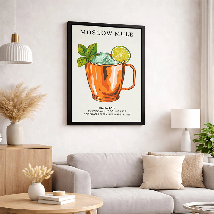 Moscow Mule Cocktail Wall Art | Kitchen Recipe Illustration Print | Premium 1.25" Gallery Wrap Canvas | Home Bar Decor Gift for Bartenders