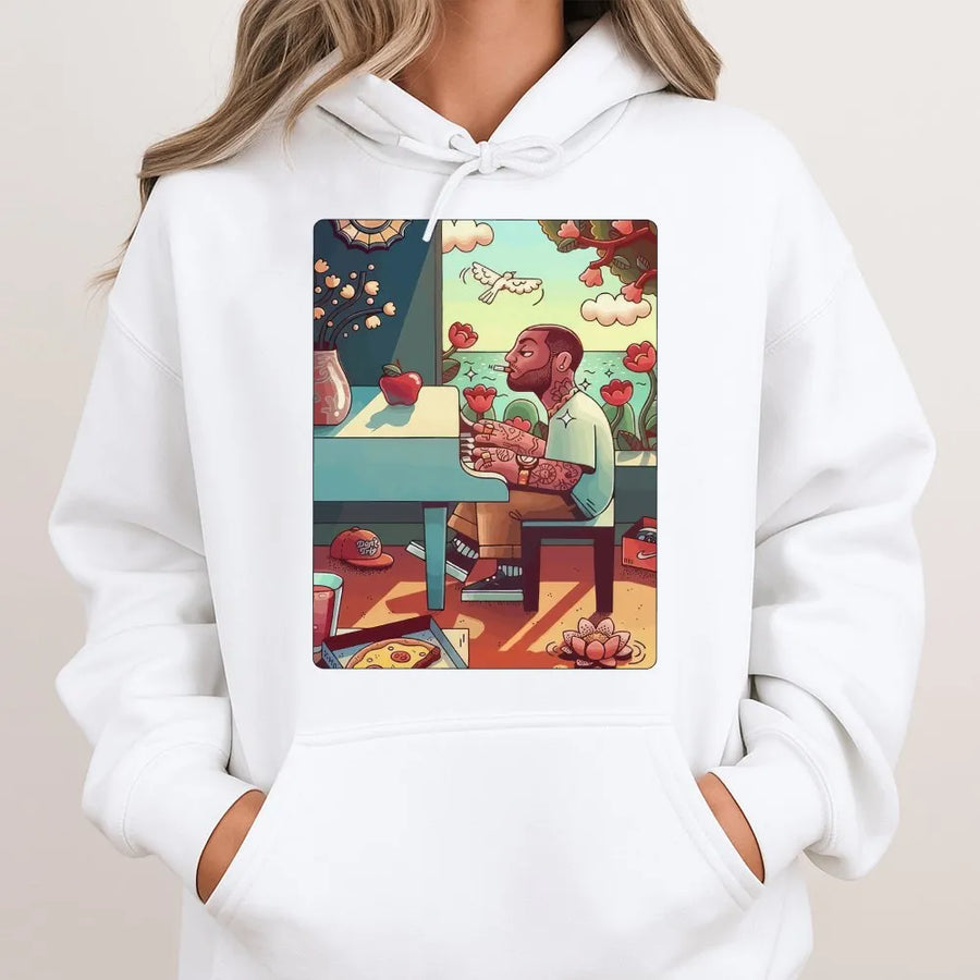 Artist Piano Hoodie | Dreamy Music Tribute Graphic Art | Premium Cotton Blend | Unisex Hip Hop Merch Gift for Music Lovers