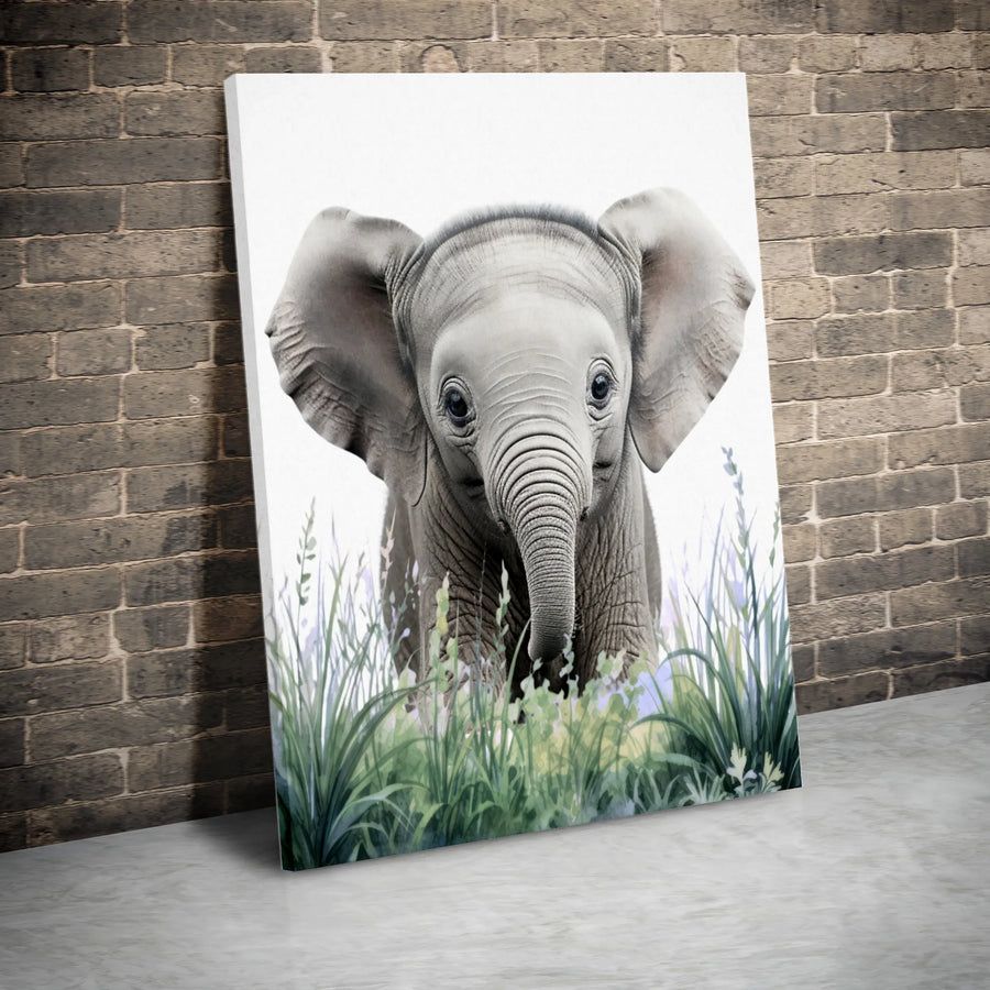 Baby Elephant Wall Art | Cute Animal Watercolor Canvas Print | Premium Fade-Resistant Gallery Wrap | Nursery Decor & Safari Nursery Gift