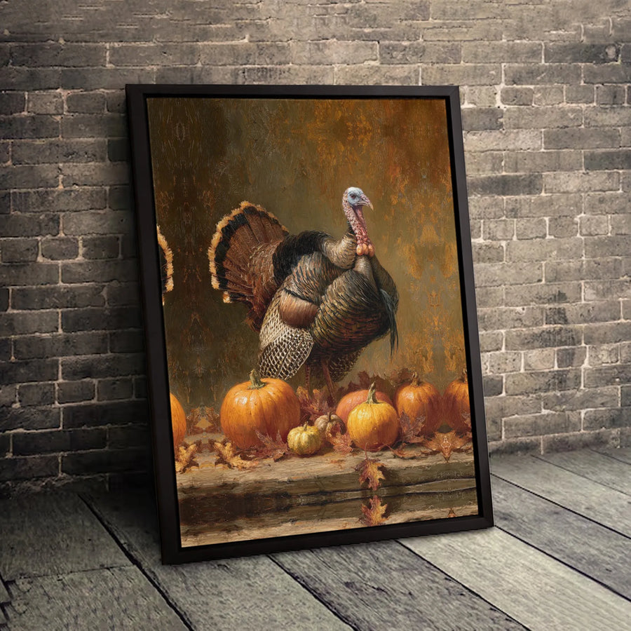 Thanksgiving Turkey Canvas Wall Art | Rustic Farmhouse Pumpkin Decor | Premium Gallery Wrap Print | Autumn Harvest Home Seasonal Gift