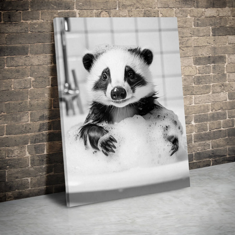 Raccoon Bubble Bath Canvas Wall Art | Whimsical Animal Bathroom Decor | Gallery-Wrapped Premium Print | Cute Home Office Gift