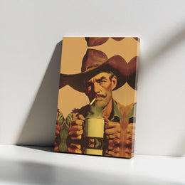 Cowboy Canvas Wall Art | Vintage Smoking Cowboy Portrait | Premium Gallery Wrap Canvas | Rustic Man Cave Decor Gift