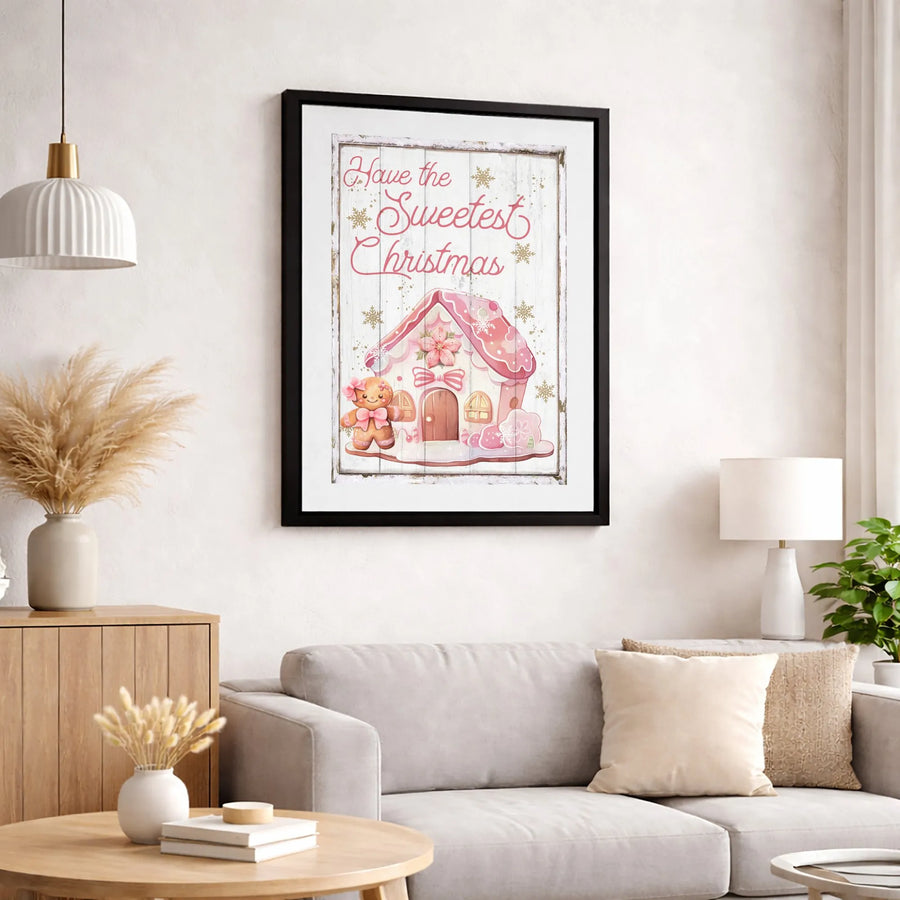 Pink Gingerbread House Canvas Print | Sweetest Christmas Holiday Wall Art | Premium Fade-Resistant Gallery Wrap | Festive Decor For Kids Room