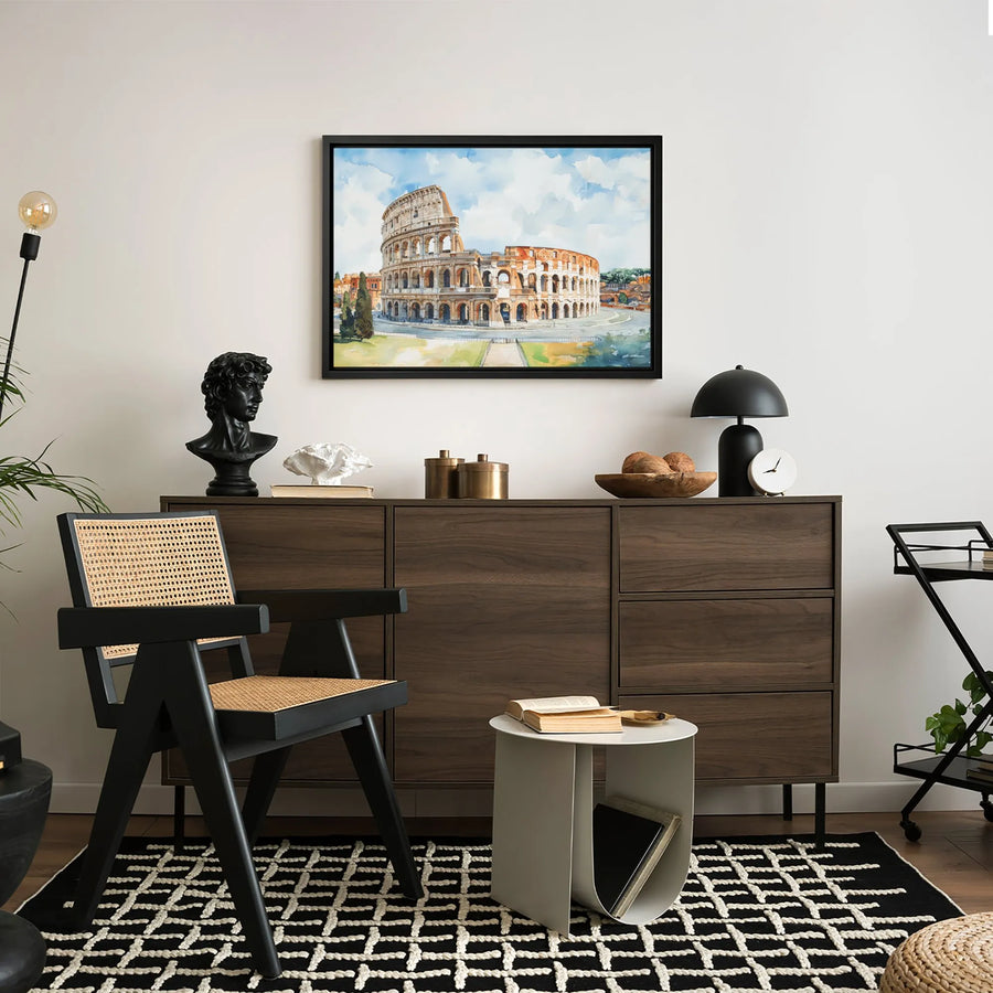 Roman Colosseum Canvas Print | Watercolor Italy Landscape Art | Premium Gallery Wrapped Wall Decor | Gift for Travel Lovers