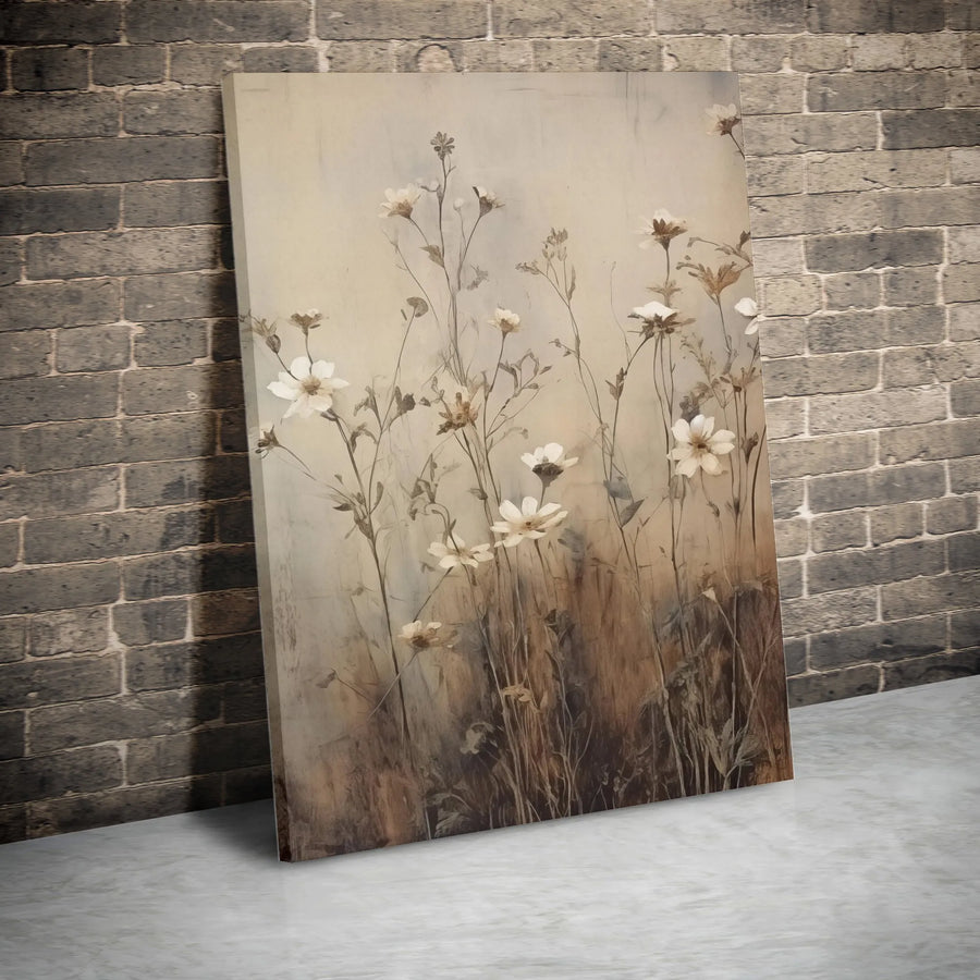 Vintage Wildflower Canvas Print | Rustic Farmhouse Botanical Painting | Premium Gallery Wrapped Canvas | Modern Minimalist Wall Decor Gift
