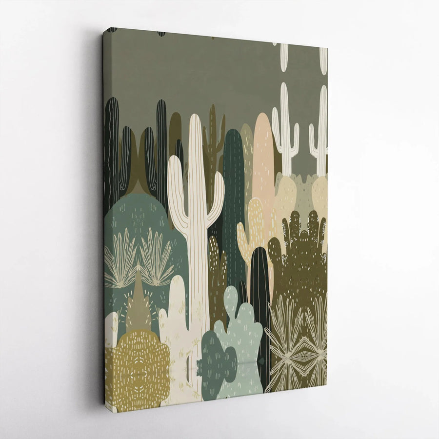 Modern Cactus Canvas Wall Art | Abstract Desert Landscape Print | Premium Gallery Wrapped Canvas | Southwestern Boho Home Decor Gift