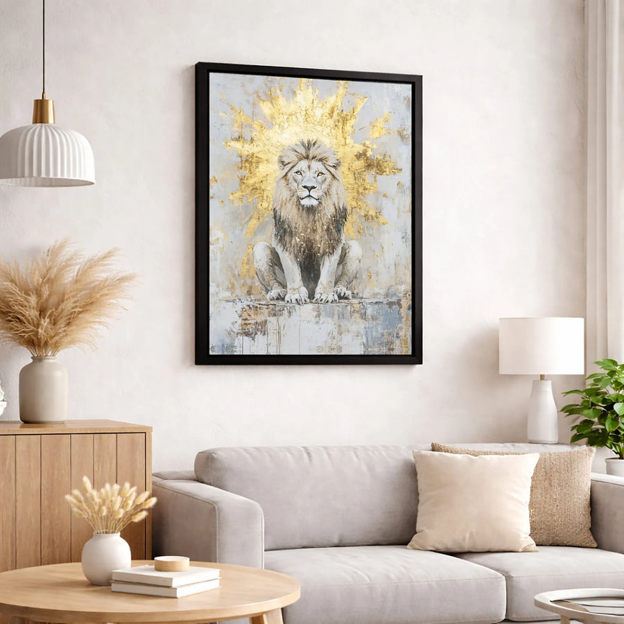 Majestic Lion Canvas Wall Art | Gold Leaf Crown Abstract Animal Print | Premium 1.25-Inch Gallery Wrap | Modern Home Office Decor Gift
