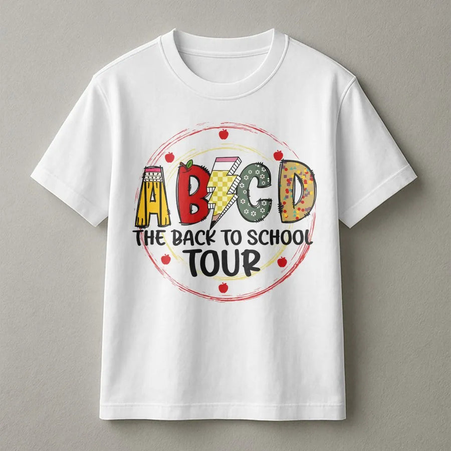Back To School Tour T-Shirt | ABCD Teacher Graphic Design | Premium Cotton Retro Style | First Day Of School Gift For Teachers Educators