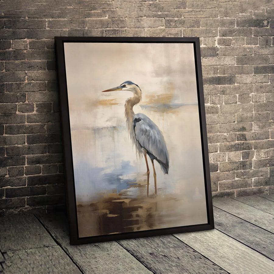 Great Blue Heron Canvas Wall Art | Abstract Bird Painting Decor | Gallery-Wrapped Premium Print | Coastal Living Room Gift