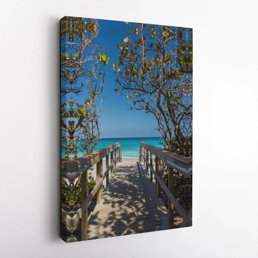 Beach Path Canvas Wall Art | Tropical Boardwalk to Ocean Scene | Premium Gallery Wrapped Canvas | Coastal Home Decor Gift
