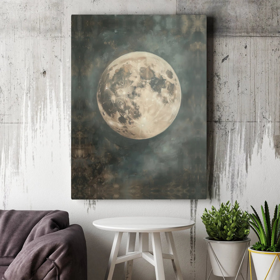 Full Moon Canvas Wall Art | Vintage Celestial Painting Print | Premium Gallery Wrapped Canvas | Living Room & Bedroom Decor