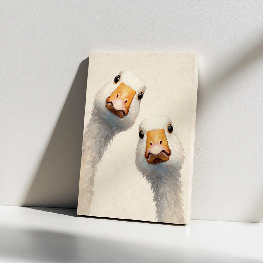 Funny Goose Canvas Wall Art | Curious Geese Painterly Print | Premium Gallery Wrapped Canvas | Quirky Farmhouse Kitchen Decor Gift
