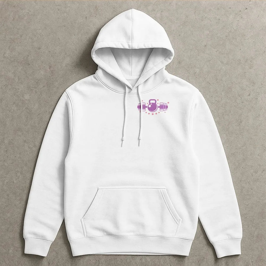 Cute Workout Hoodie | Kettlebell & Dumbbell Graphic | Premium Cotton Blend | Gift for Women Who Lift