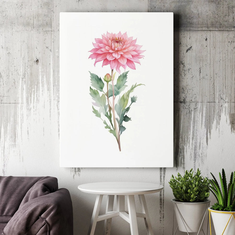 Pink Dahlia Canvas Wall Art | Watercolor Botanical Illustration | Premium Gallery Wrapped Canvas | Modern Farmhouse Decor Gift for Her