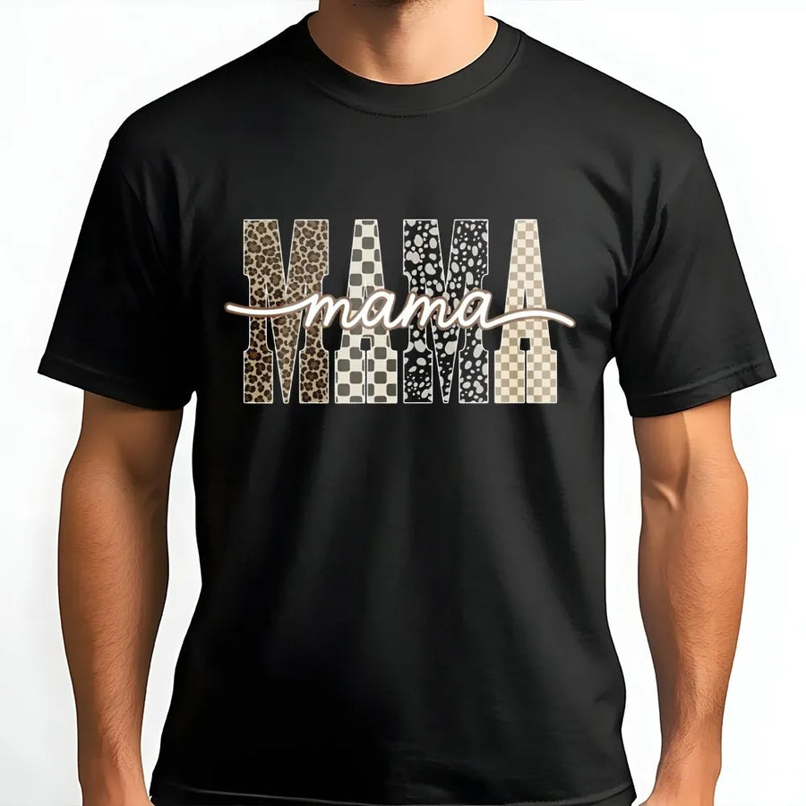 Mama T-Shirt | Retro Checkered Leopard Print Design | 100% Cotton Premium Quality | Mothers Day Gift for Mom Wife